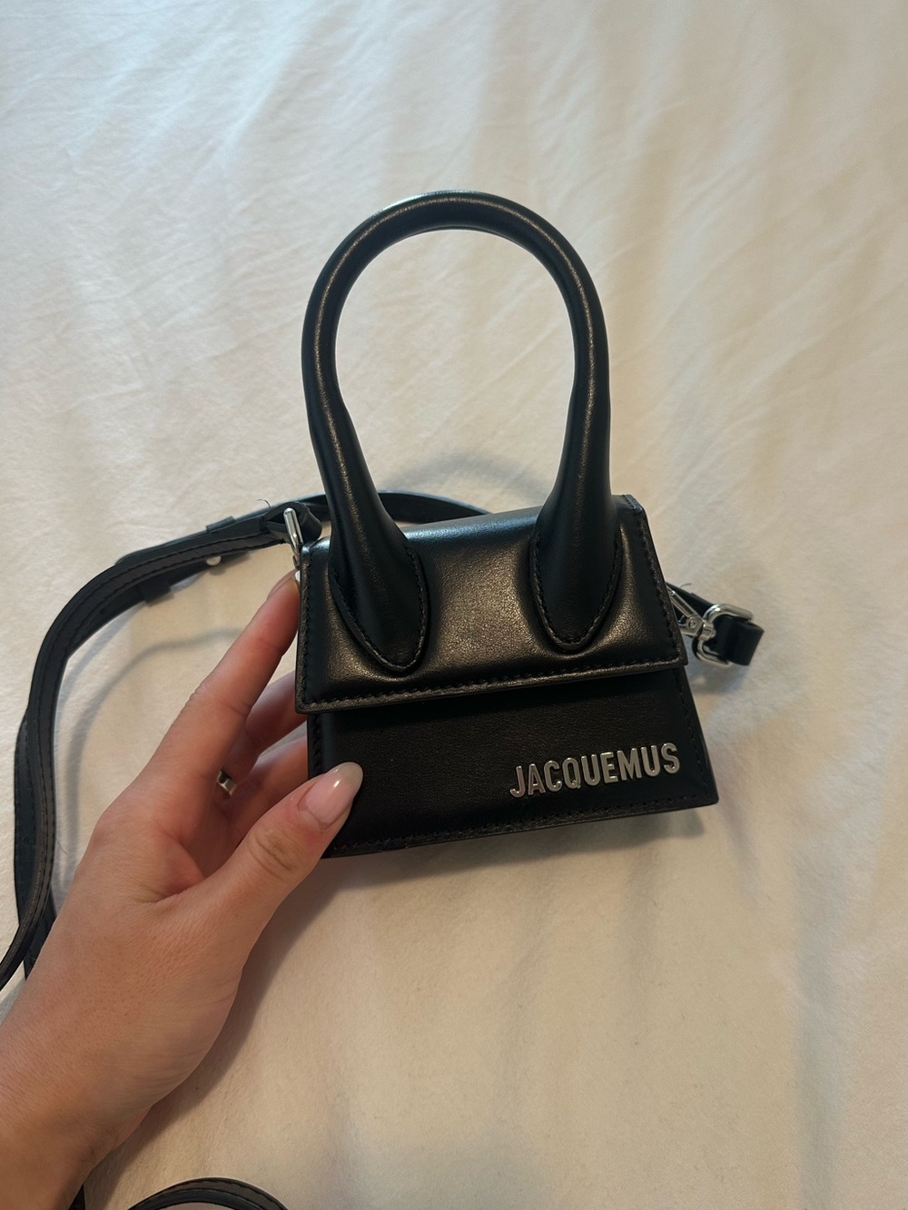 Authentic Jacquemus Black Mini Le Chiquito Top-Handle Shoulder Bag. 
Size: mini